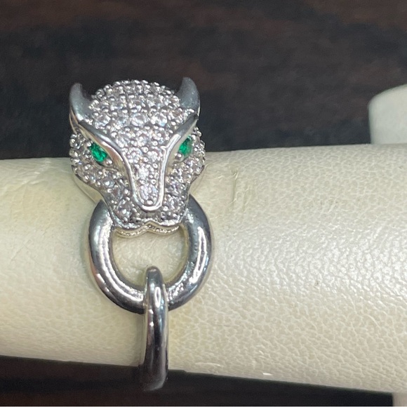 925 silver panther ring bedazzled green eyes - Picture 6 of 8
